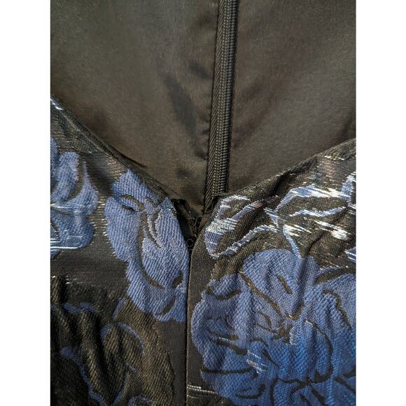 Aidan Mattox Navy Dress Floral Brocade V-Neck Column Dress Size 8 - Picture 7 of 9